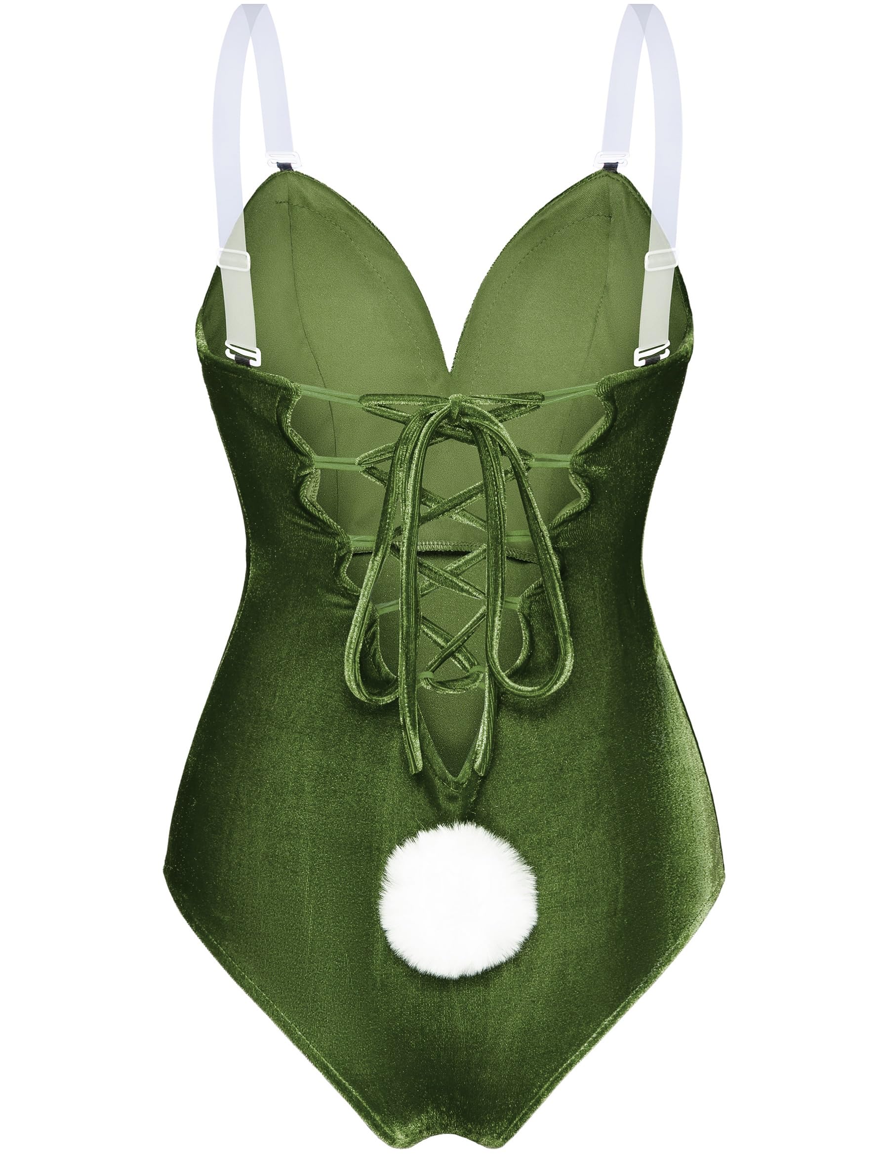 Women Velvet Bunny Costume Bunny Girl Suit Costume Senpai Cosplay One Piece Bodysuit Stockings Set(JGreen S)