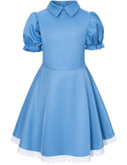 Irtysh Girl Blue Dress White Apron Halloween Cosplay Costume With Bow Hair Band Stockings Set(140)