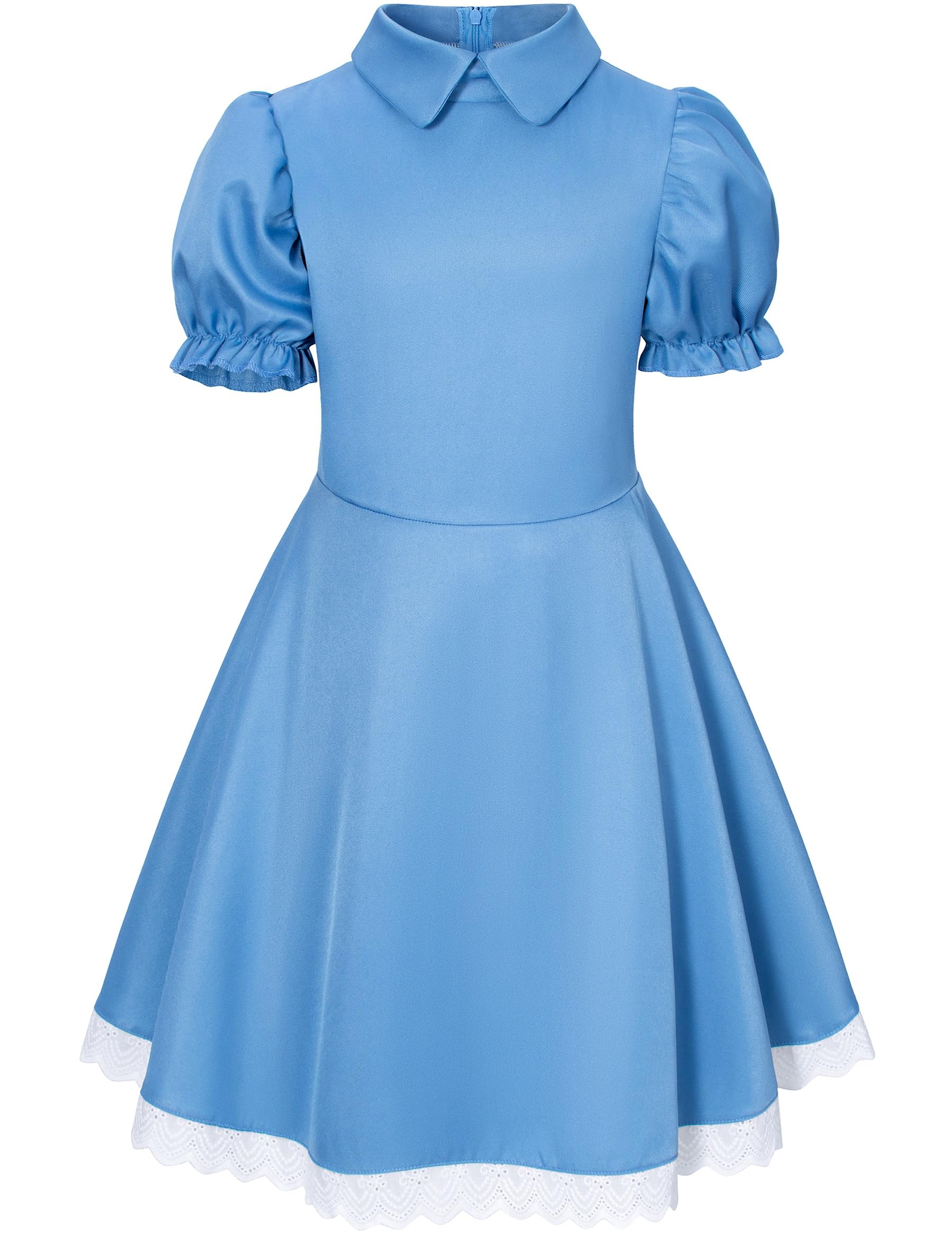 Irtysh Girl Blue Dress White Apron Halloween Cosplay Costume With Bow Hair Band Stockings Set(140)