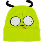 Invader Zim Beanie Hat, Gir Winter Knit Cap with Cuff and 3D Ears, Green, One Size