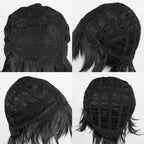 ANOGOL Hair Cap+ Short Black Wig for Men Short Black Men's Wigs for Cosplay Black Anime Cosplay Wig Layered Black Party Wigs with Bangs for Halloween Costume Christmas Peluca Negra Synthetic Hair