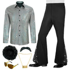 70s Outfits for Men 6 Pcs Disco Outfit Retro Costume with Bell Bottom Pants