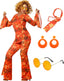 Leumoi 6 Pcs 60s 70s Disco Outfit Women Hippie Costume Accessories Flared Pants Headband Earrings Sunglass