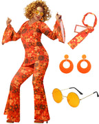 Leumoi 6 Pcs 60s 70s Disco Outfit Women Hippie Costume Accessories Flared Pants Headband Earrings Sunglass