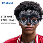MYSEUNI Silver Masquerade Mask for Men - Greek Roman Venetian Half Face Mask for Mardi Gras Costumes Prom Halloween Masked Ball Cosplay Party
