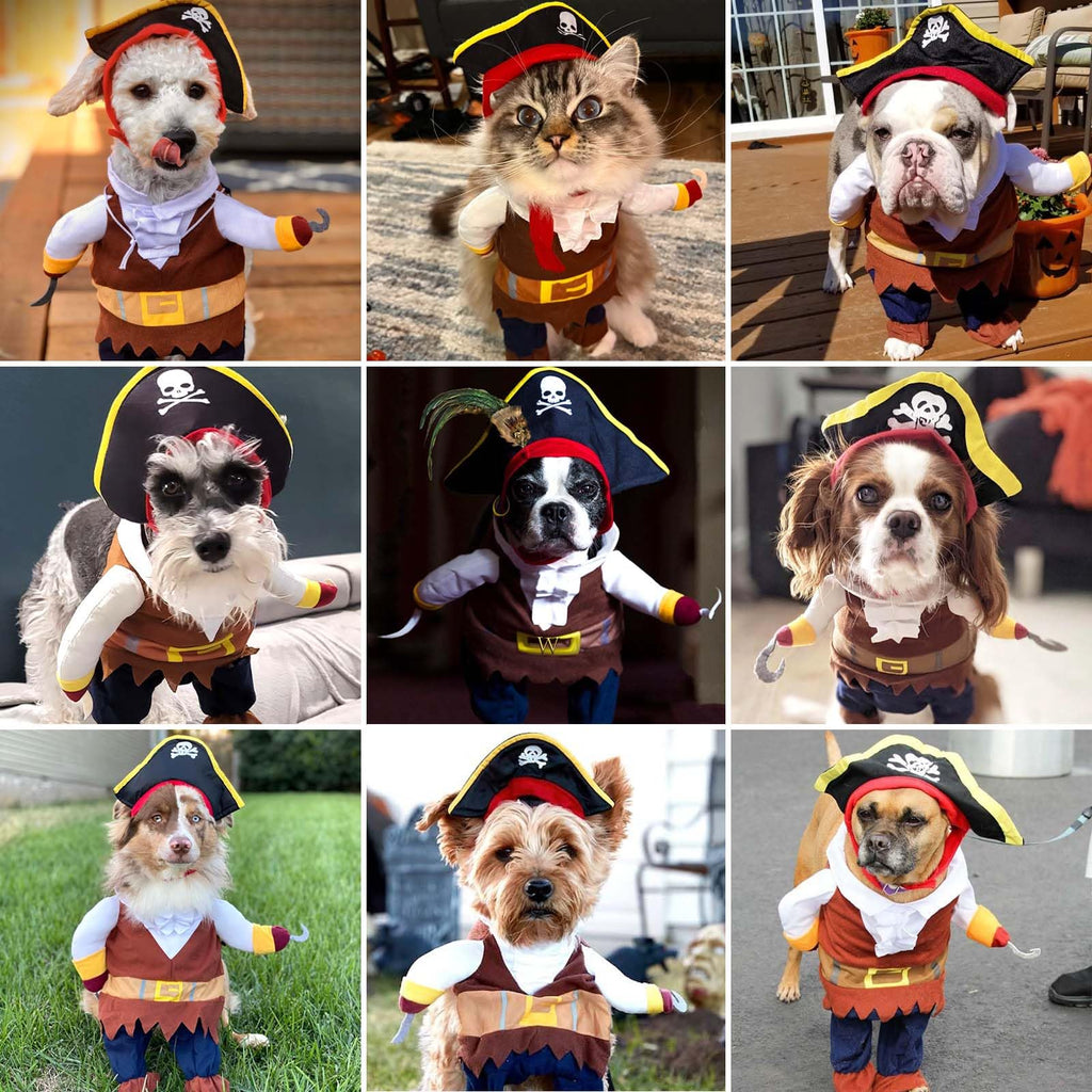 Dog Costume Pirates of The Caribbean Style, Novelty Pet Cosplay Funny Halloween Costumes Cat Pirate Clothing, Cool Dog Clothes for Small to Medium Dogs Cats, Corsair Dress Up Party Apparel (S)