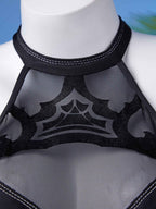 haikyuu Women Cosplay One Piece Swimsuit Anime Bathing Suit Halter Backless Tummy Control Swimwear (US, Alpha, Small, Regular, Regular, Standard, Black)