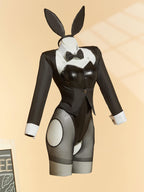 Cosplay.fm Women Dress Up Cosplay Costume Black Bunny Bodysuit and Coat with Stockings and Bunny Ear Headband (Black, S)
