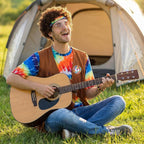 70s Outfits for Men - 10 Pcs Hippie Costume with Tie Dye Shirt, Fringe Vest & Accessories,60s/70s Retro Party Clothes