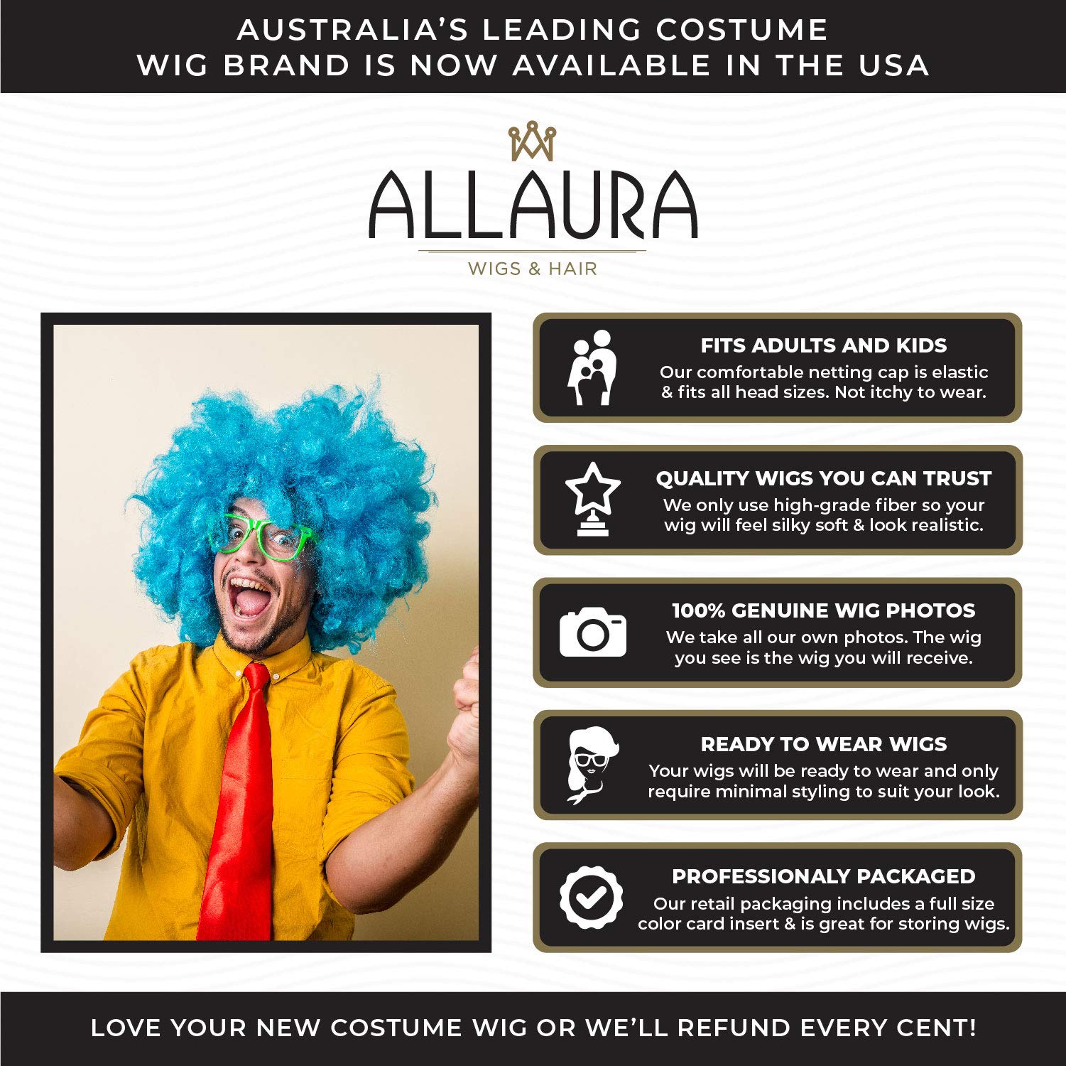 ALLAURA Compatible with Sonny Bono Wig – 60s 70s Men’s Short Brown Wig + Mustache for Hippie, Singer, TV Star, Cop, Detective Costumes – Liberty Duo, Limu & Doug, Uncle Rico, Retro Halloween Outfit