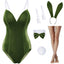 Women Velvet Bunny Costume Bunny Girl Suit Costume Senpai Cosplay One Piece Bodysuit Stockings Set(JGreen S)