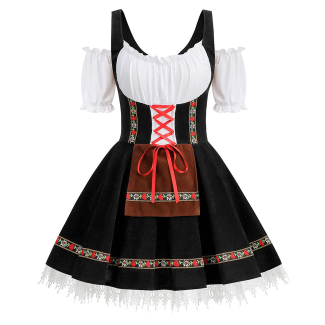 Colorful House Women's Oktoberfest Costume Adult Off-Shoulder Beer Maid Costume for Bavarian Carnival(Strapless Black,XL) Hover Image