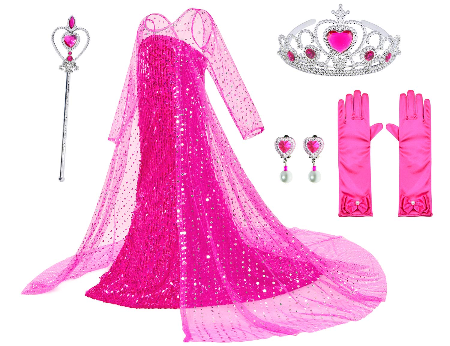 Luxury Princess Dress Costumes with Shining Long Cape Girls Birthday Party