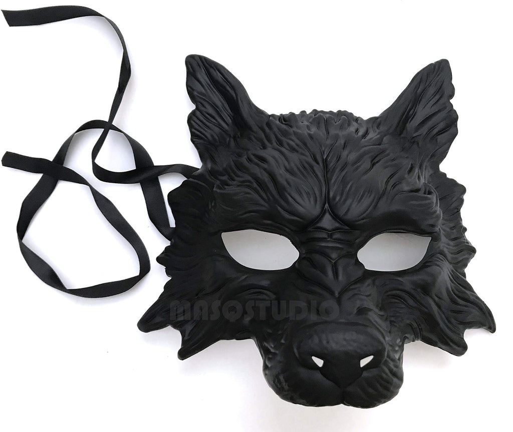 MasqStudio Black Wolf Mask Animal Masquerade Halloween Costume Cosplay Party mask (BLACK)