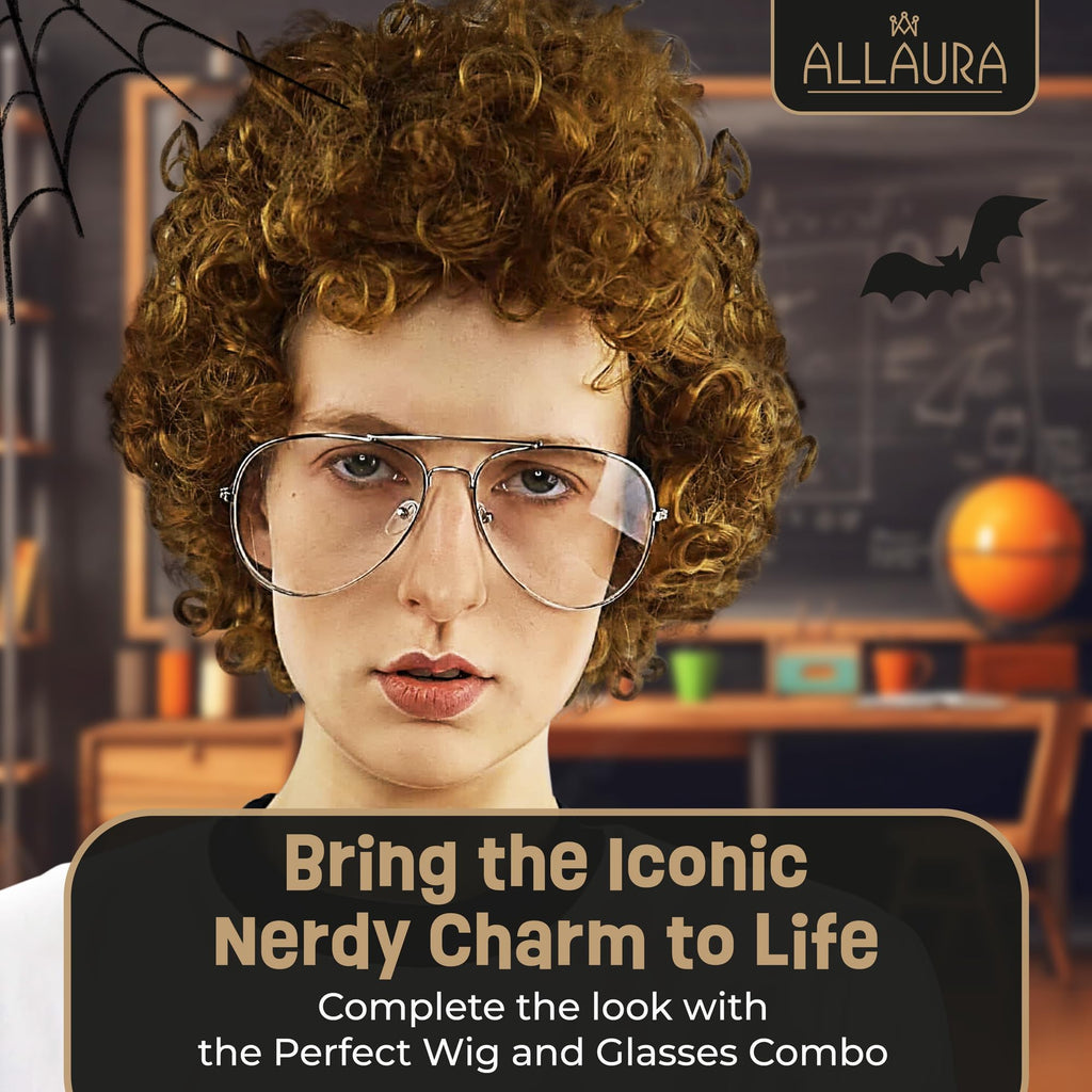 ALLAURA Compatible with Sonny Bono Wig – 60s 70s Men’s Short Brown Wig + Mustache for Hippie, Singer, TV Star, Cop, Detective Costumes – Liberty Duo, Limu & Doug, Uncle Rico, Retro Halloween Outfit