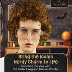 ALLAURA Compatible with Sonny Bono Wig – 60s 70s Men’s Short Brown Wig + Mustache for Hippie, Singer, TV Star, Cop, Detective Costumes – Liberty Duo, Limu & Doug, Uncle Rico, Retro Halloween Outfit