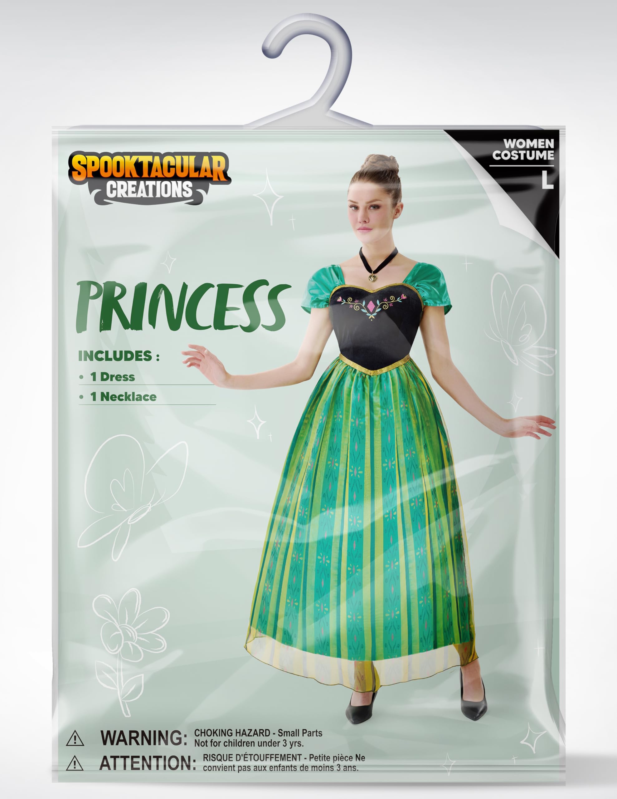 Spooktacular Creations Adult Princess Costume, Halloween Women Coronation Dress Costume Cosplay, Green Princess Dress-XXL
