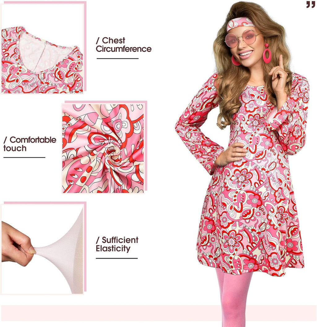 Janmercy 5 Pcs 70s 80s Hippie Costumes Accessories for Women 70's Disco Outfit for Halloween Party Cosplay