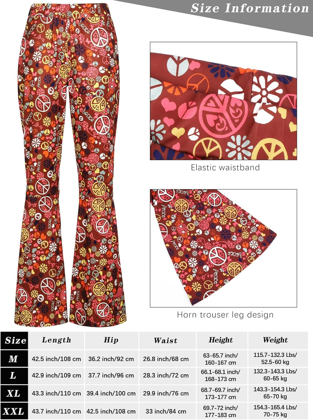 SOMSOC 7 Pieces 70s Women Hippie Costume Fringe Vest Bag Pant Headband for Halloween