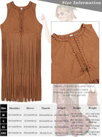 SOMSOC 7 Pieces 70s Women Hippie Costume Fringe Vest Bag Pant Headband for Halloween