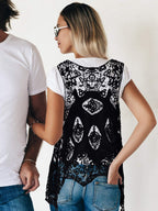 WILLBOND 4 Pcs Halloween 60s 70s Outfits for Women Hippie Costume 70s Costume Tops Accessories Women Fringe Hippie Vest(X-Large,Black)