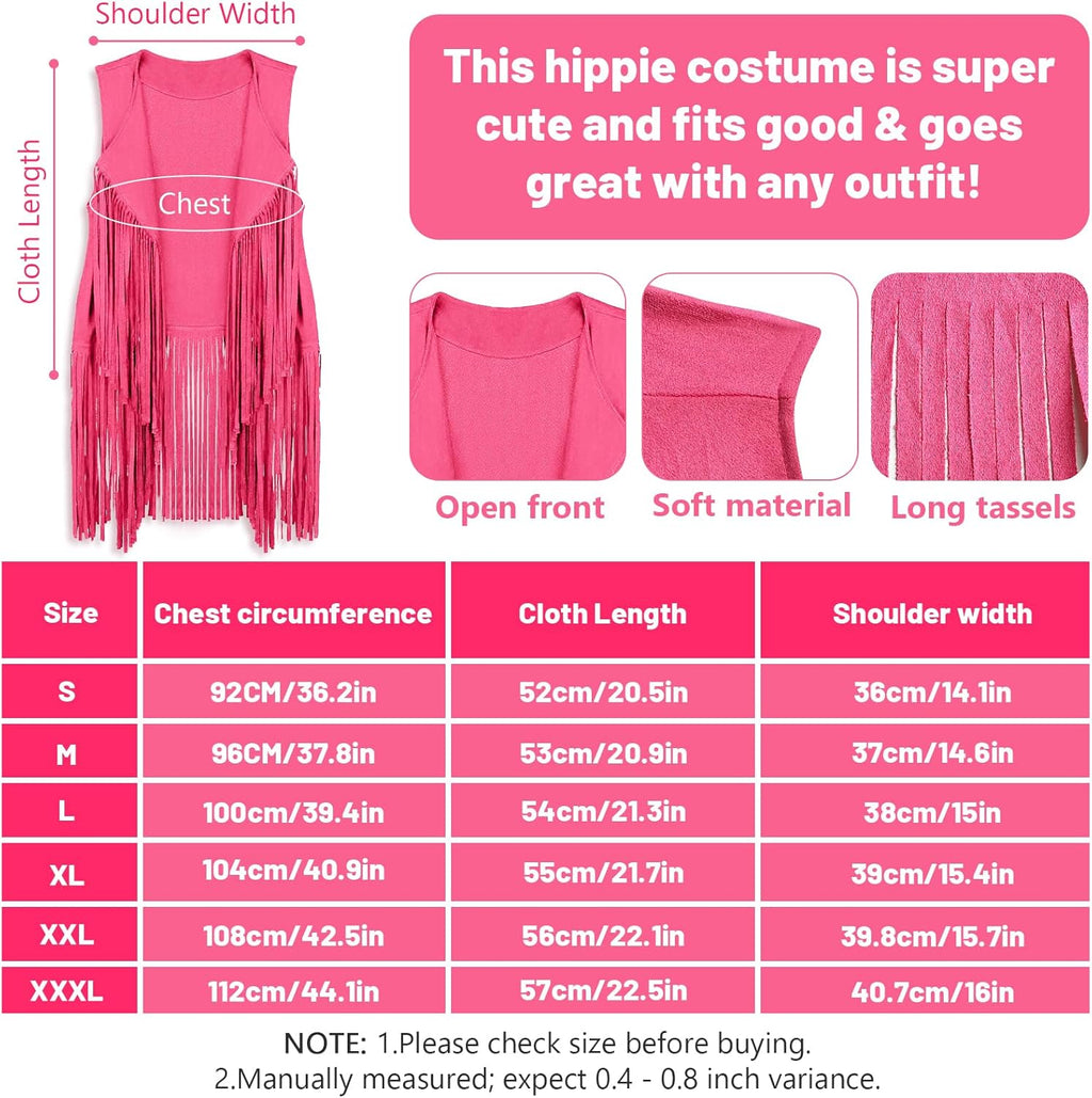 FunMular 60s 70s Outfits for Women Disco Hippie Costume Clothes Woman Peace Sign Earring Headband Fringe Vest Tassel Cardigan