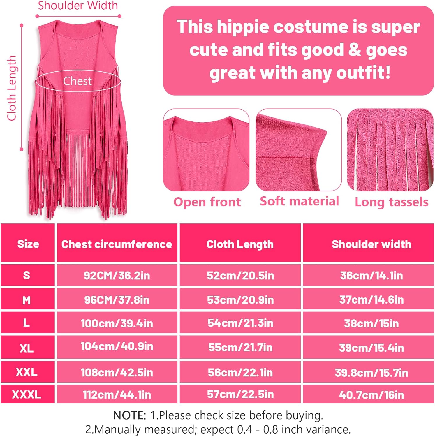 FunMular 60s 70s Outfits for Women Disco Hippie Costume Clothes Woman Peace Sign Earring Headband Fringe Vest Tassel Cardigan