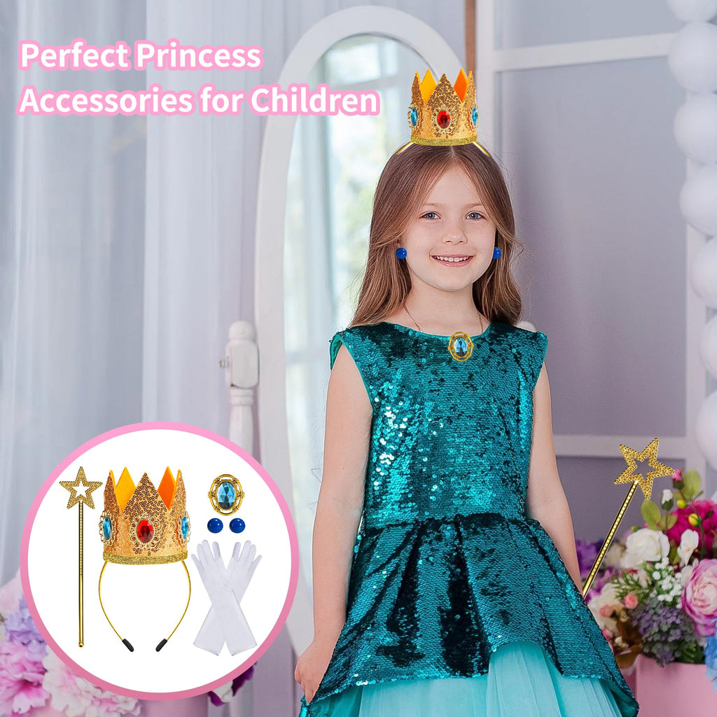 woxafo 5PCS Princess Crown Accessories, Princess Tiara Headband/Wand/Gloves/Brooch/Earrings for Girls Women Halloween Cosplay Party Dress Up