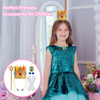 woxafo 5PCS Princess Crown Accessories, Princess Tiara Headband/Wand/Gloves/Brooch/Earrings for Girls Women Halloween Cosplay Party Dress Up