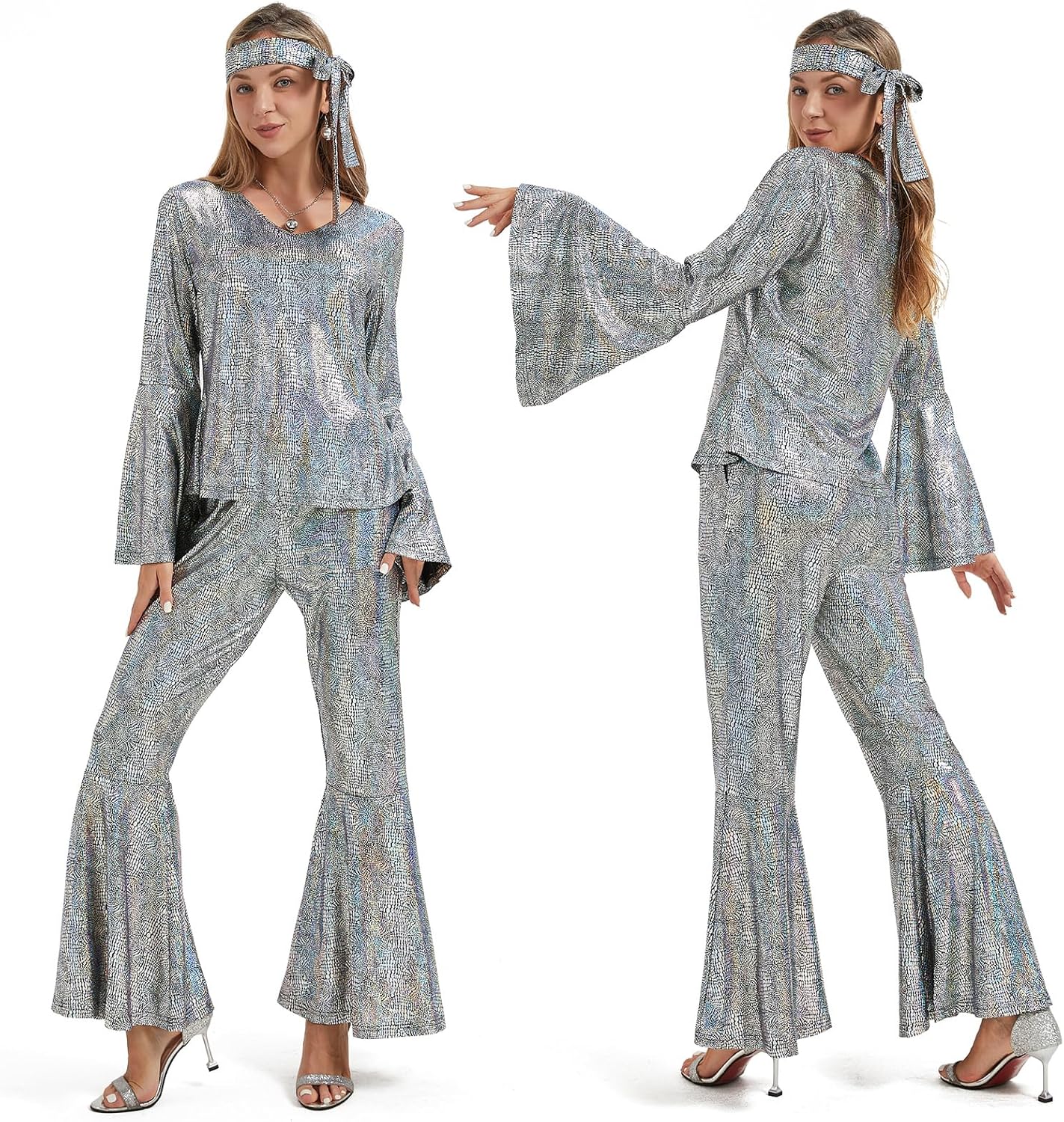 Women 70s Disco Costume 8 PCS Disco Outfit for Halloween Cosplay Party