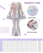 Jexine Halloween 70s Women Disco Outfit Costume Set Disco Party Top Pants Sunglasses Ball Necklace Earring Wig(White,Large)