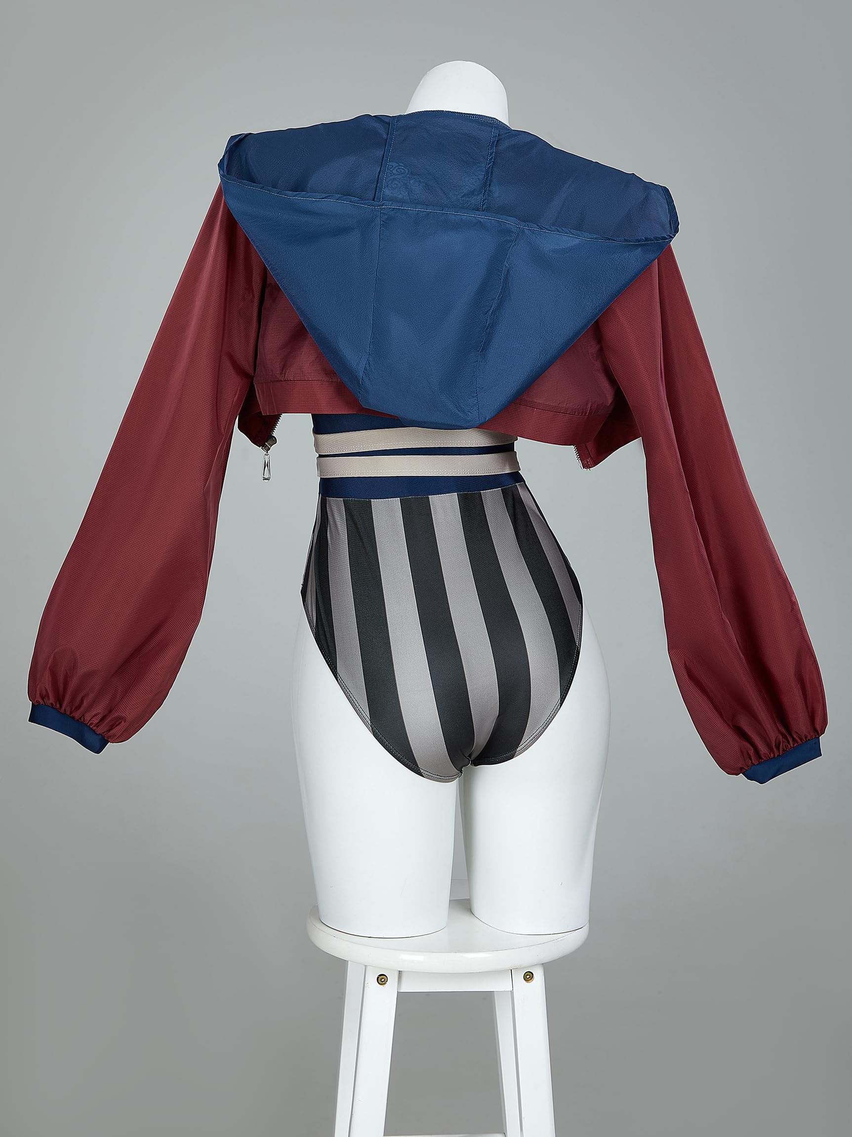 haikyuu Women Vi Cosplay One Piece Swimsuit Striped Anime Bathing Suit Bodysuit with Wrap Skirt (US, Alpha, X-Large, Regular, Regular, Standard, Multicolored)