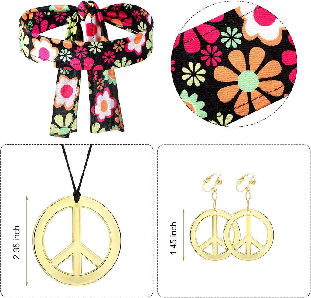SATINIOR 70s 60s Hippie Costume Set 70s Outfits Accessories for Carnival Party Halloween Women Disco Dress