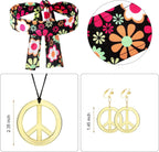 SATINIOR 70s 60s Hippie Costume Set 70s Outfits Accessories for Carnival Party Halloween Women Disco Dress