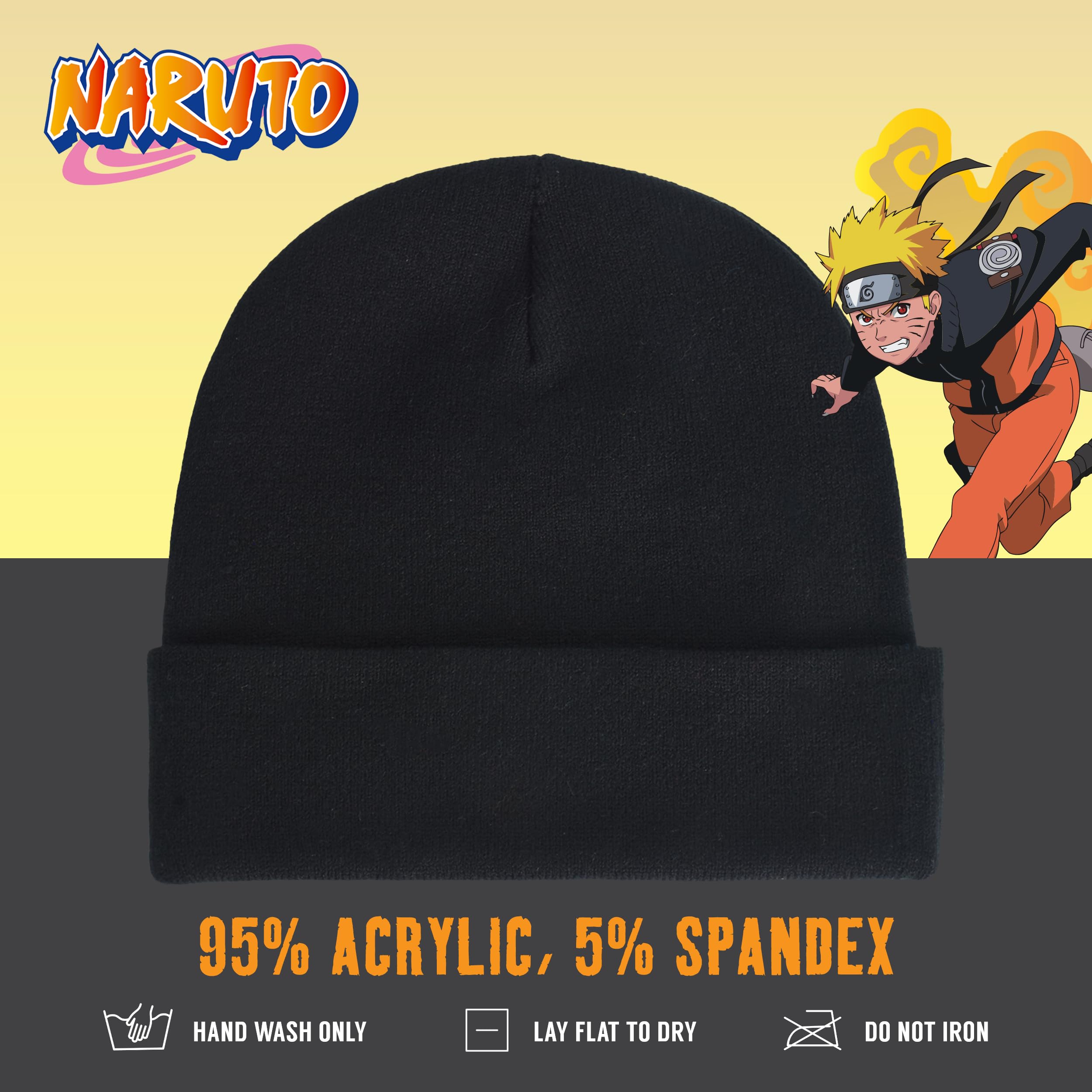 Naruto Beanie Hat, Akatsuki Cloud Winter Knit Cap with Cuff, Black, One Size