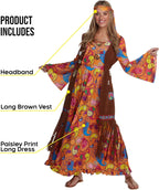 Morph Hippie Costume Women, 70s Costume For Women, 70s Long Dress, Womens 60s Halloween Costumes, Womens Halloween Costumes