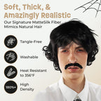 ALLAURA Compatible with Sonny Bono Wig – 60s 70s Men’s Short Brown Wig + Mustache for Hippie, Singer, TV Star, Cop, Detective Costumes – Liberty Duo, Limu & Doug, Uncle Rico, Retro Halloween Outfit