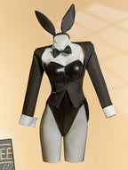 Cosplay.fm Women Dress Up Cosplay Costume Black Bunny Bodysuit and Coat with Stockings and Bunny Ear Headband (Black, S)