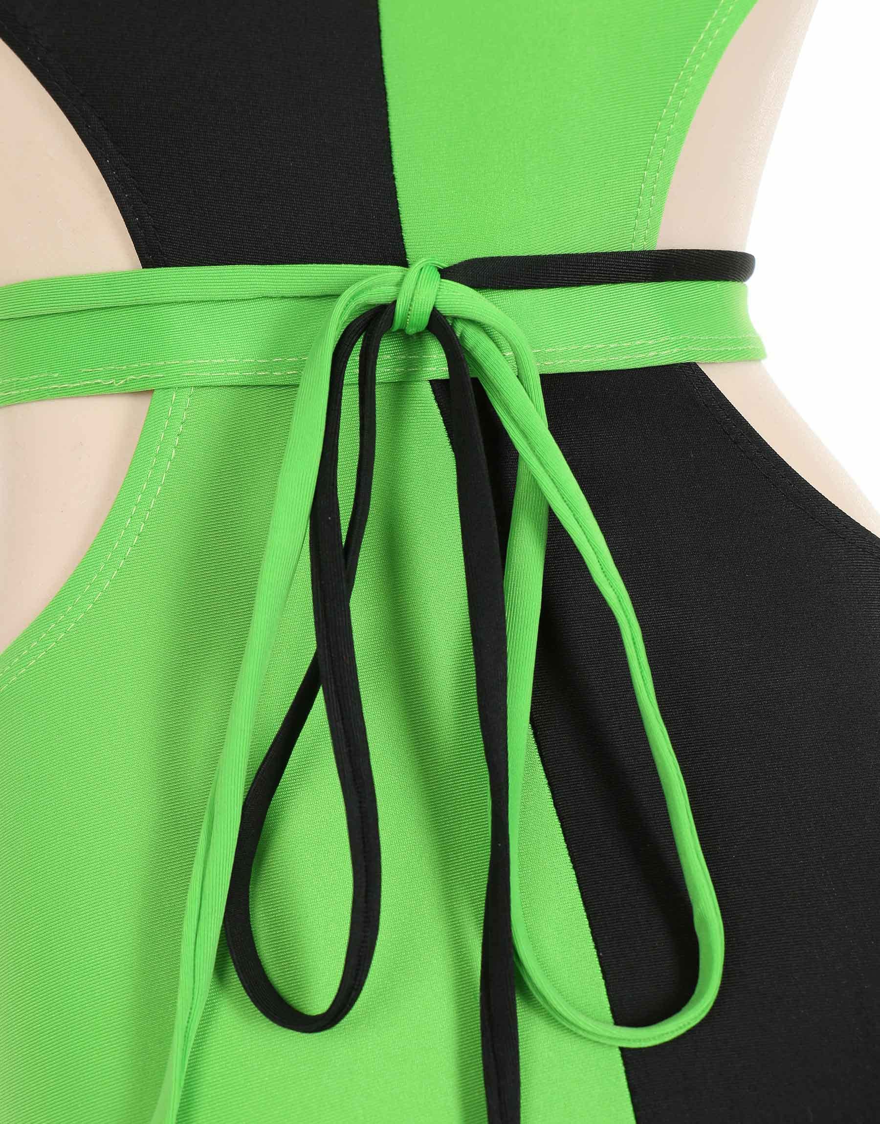 MEOWCOS Women's One Piece Swimwear Gothic Swimsuit Green and Black Spliced Cutout Bathing Suit