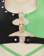 MEOWCOS Black and Green Buckle Decoration Two-Piece Swimsuit