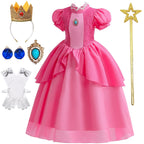 BanKids Princess Costume for Girls Dress up Outfit with Crown Gloves Earring Stars Wand 6-7 Years(P03,130CM