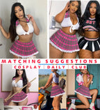 Avidlove Women Schoolgirl Lingerie Cosplay Lingerie Set Sexy Lingerie for Women for Sex Play (Pink,L)
