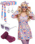 Janmercy 5 Pcs 70s 80s Hippie Costumes Accessories for Women 70's Disco Outfit for Halloween Party Cosplay
