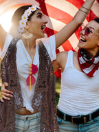 WILLBOND 4 Pcs Halloween 60s 70s Outfits for Women Hippie Costume 70s Costume Tops Accessories Women Fringe Hippie Vest(X-Large,Black)