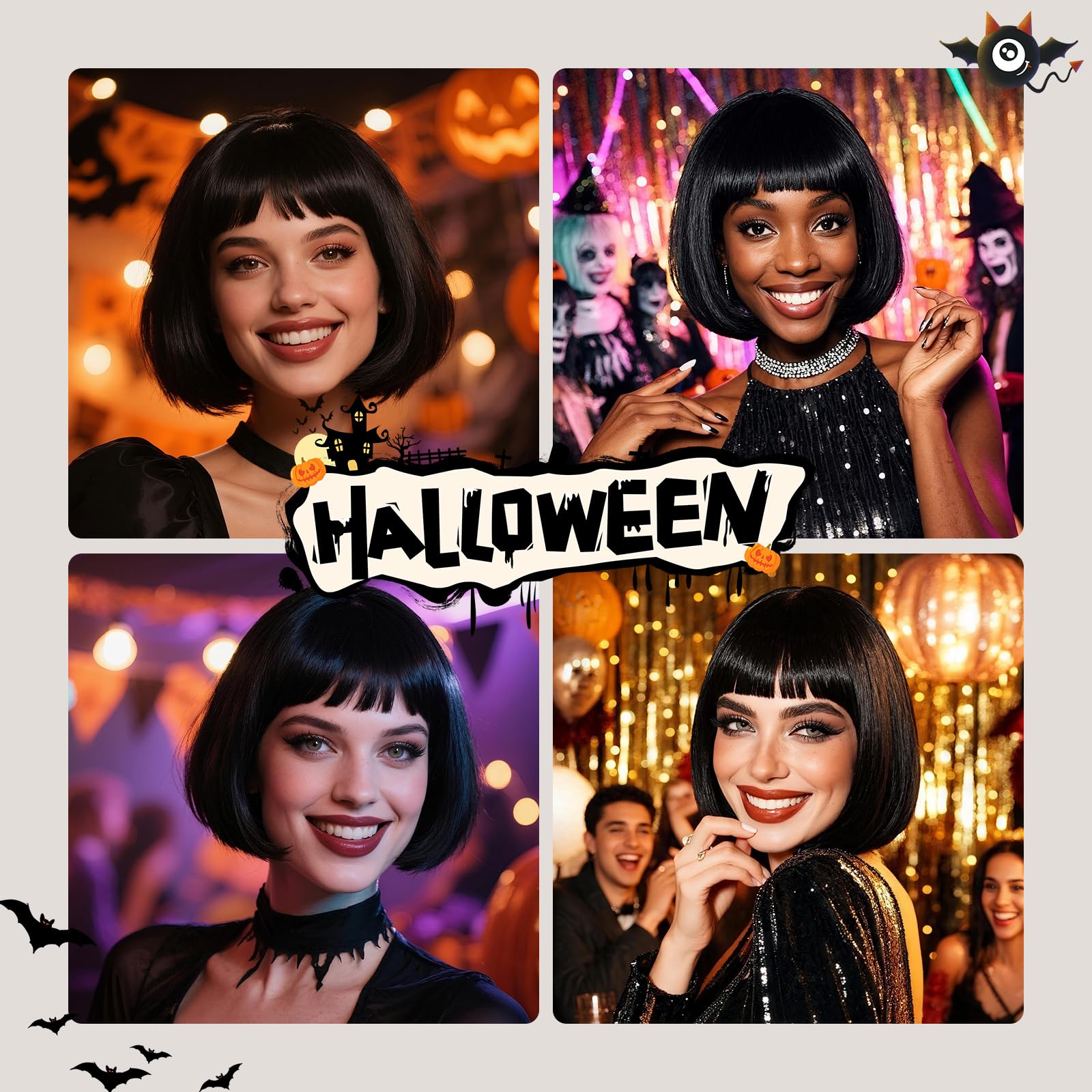 Onedor 10" Short Straight Hair Flapper Cosplay Costume Bob Wig (Black)