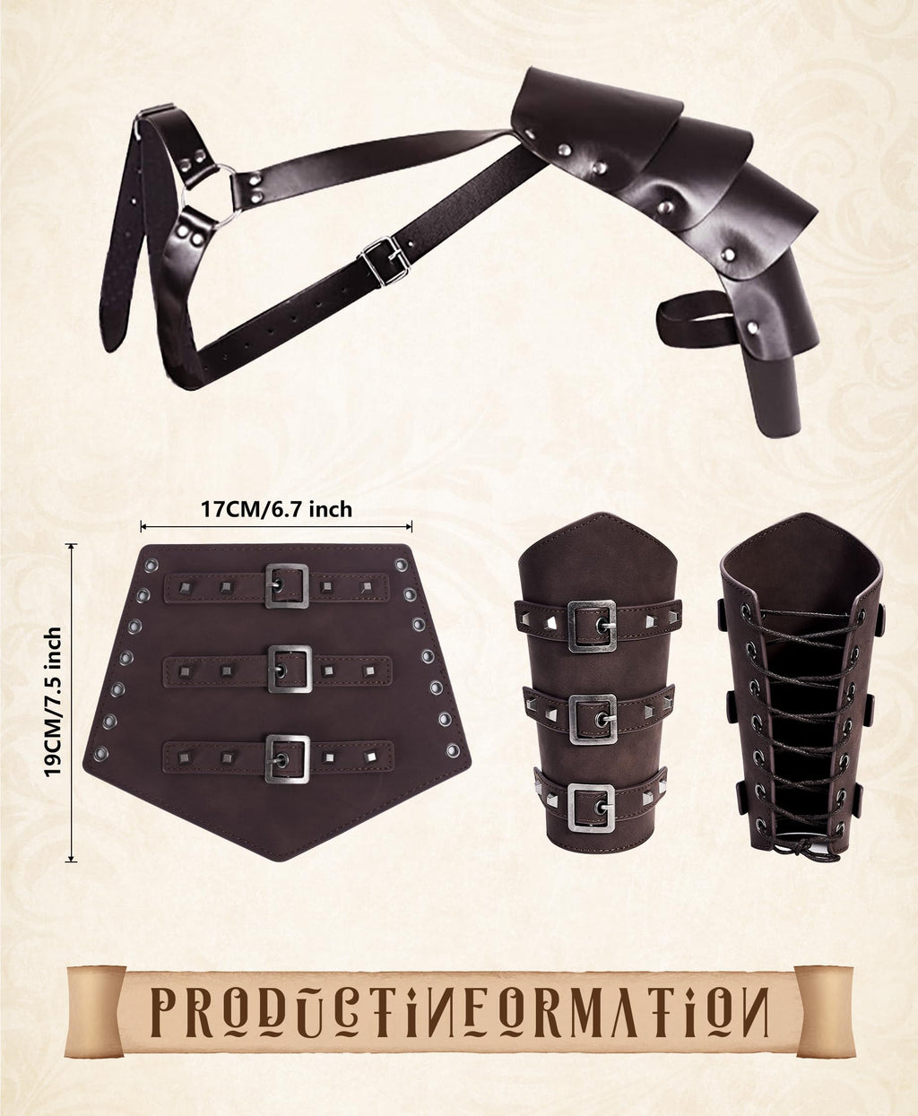 8 Pcs Men's Renaissance Costume Halloween Medieval Pirate Shirt Pant Viking Costume Accessories Set (Stylish Color, Large)