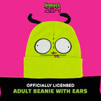 Invader Zim Beanie Hat, Gir Winter Knit Cap with Cuff and 3D Ears, Green, One Size