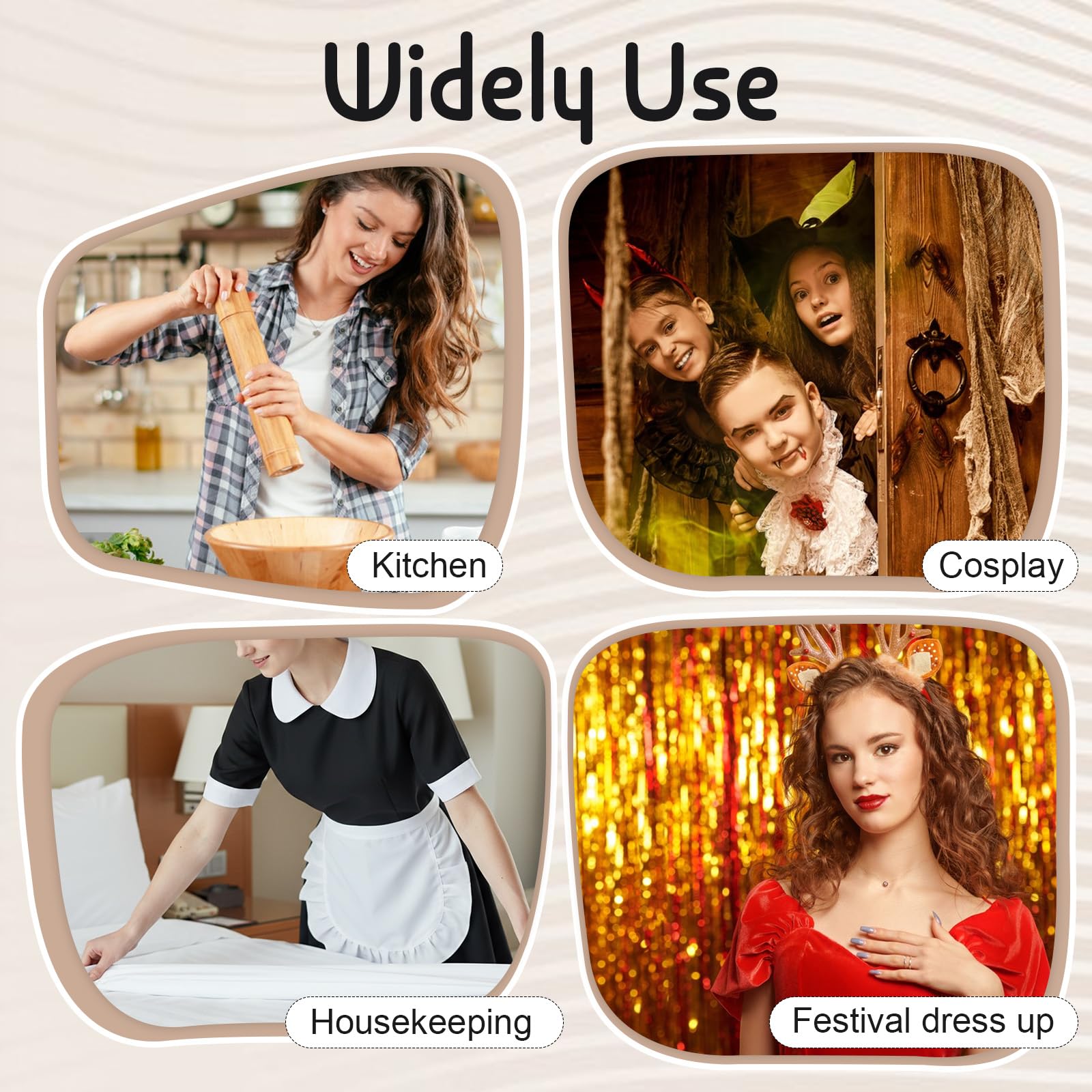 APLZGMG 2 Pcs Waist Apron Set, Half Apron for Maid Cosplay Halloween Costumes Dress Accessory, Maid Aprons for Kitchen Restaurant Coffee Cooking, Black and White Aprons for Women and Girls