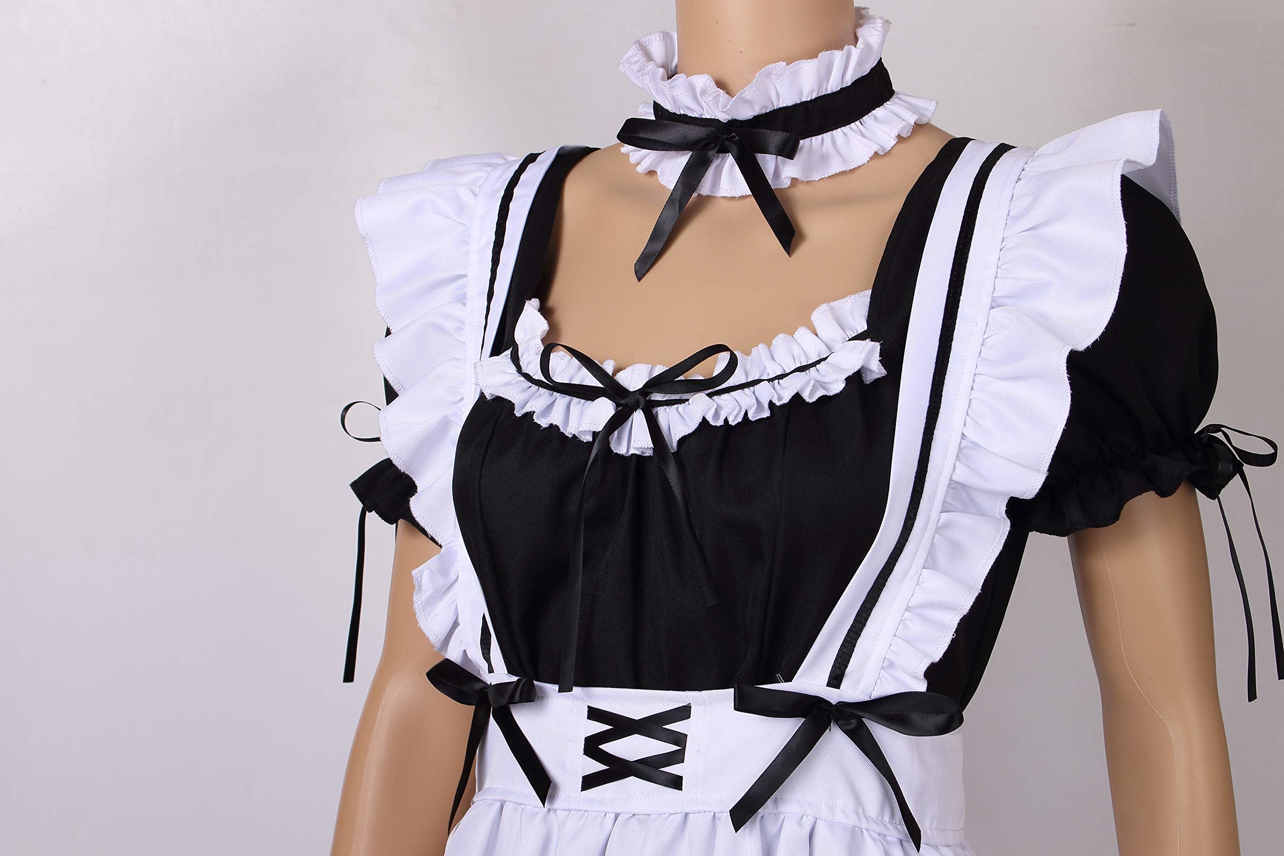 Colorful House Women's Lolita Anime Cosplay French Apron Maid Sweetheart Fancy Dress Costume (2XL, Black-9Pcs)