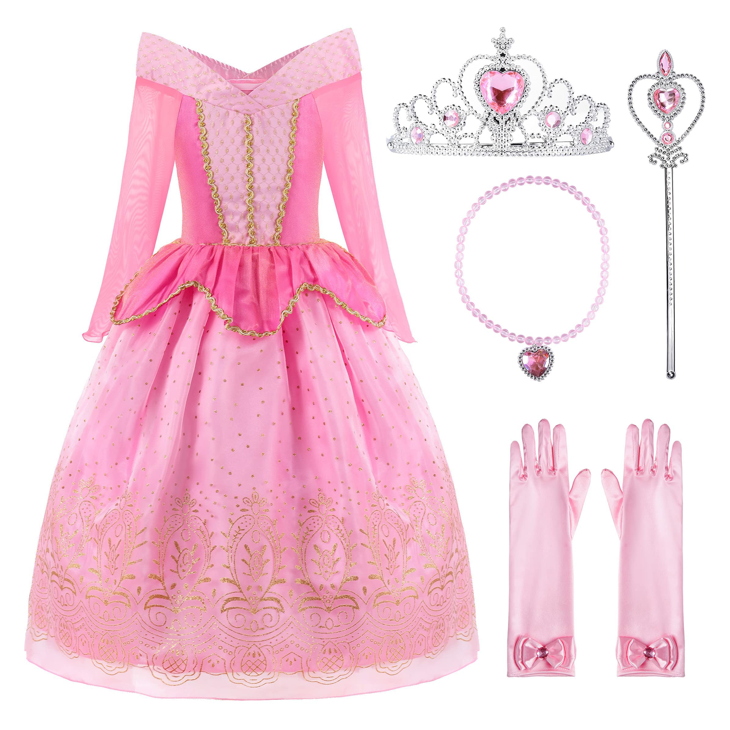 ReliBeauty Girls Princess Dress up Costume with Accessories, 8-10, Pink